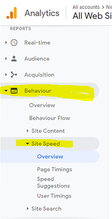 Google Analytics site speed 